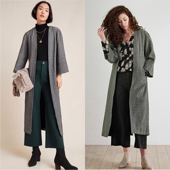 THE ODELLS Geometric Tapestry Open Front Loose Fit Cotton Longline Blazer Coat S - Picture 1 of 14